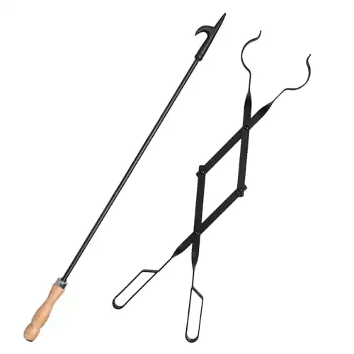 Heavy Duty Fireplace Fire Pit Campfire Poker Stick and Fireplace Tongs Tool Sets