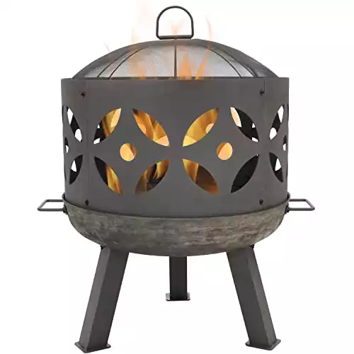 Sunnydaze 26-Inch Cast Iron Retro Fire Pit Bowl with Handles and Spark Screen