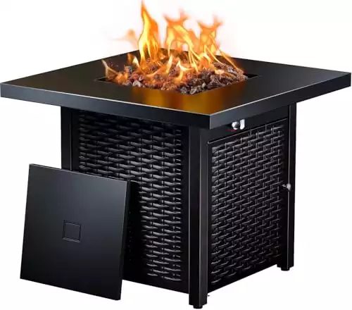 Ciays 28 Inch Propane Fire Pit Table | 50,000 BTU with Lid & Lava Rock