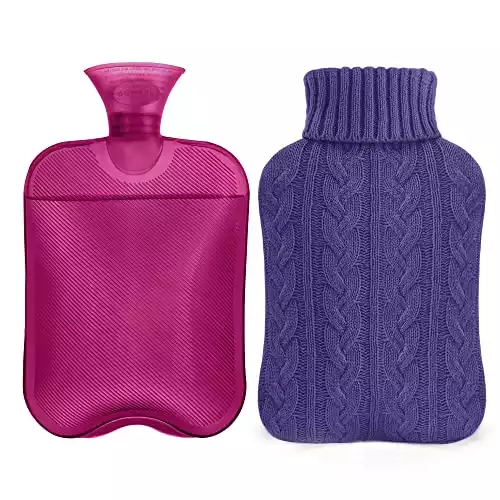 samply Hot Water Bottle with Knitted Cover, 2L Hot Water Bag, Purple