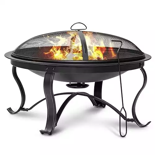 SINGLYFIRE 29 inch Fire Pit | Wood Burning with Ash Plate,Spark Screen, Log Grate, & Poker