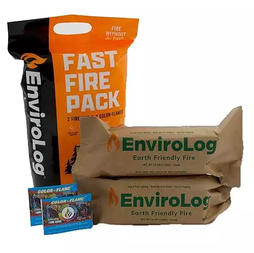 Fast Fire Pack, Includes 2 Fire Logs & 2 Color Flame Packets - Safe and Sustainable