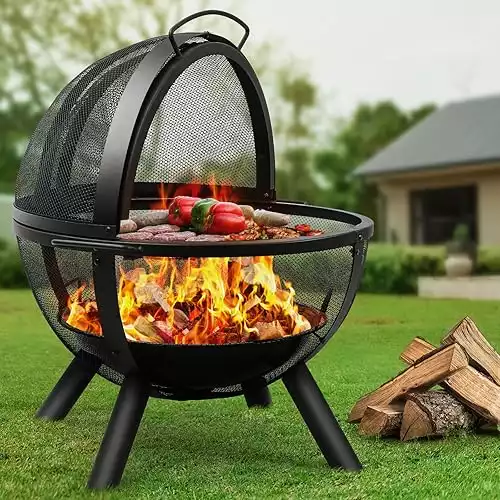 Ikuby Ball of Fire Pit 35" Outdoor fire with BBQ Grill